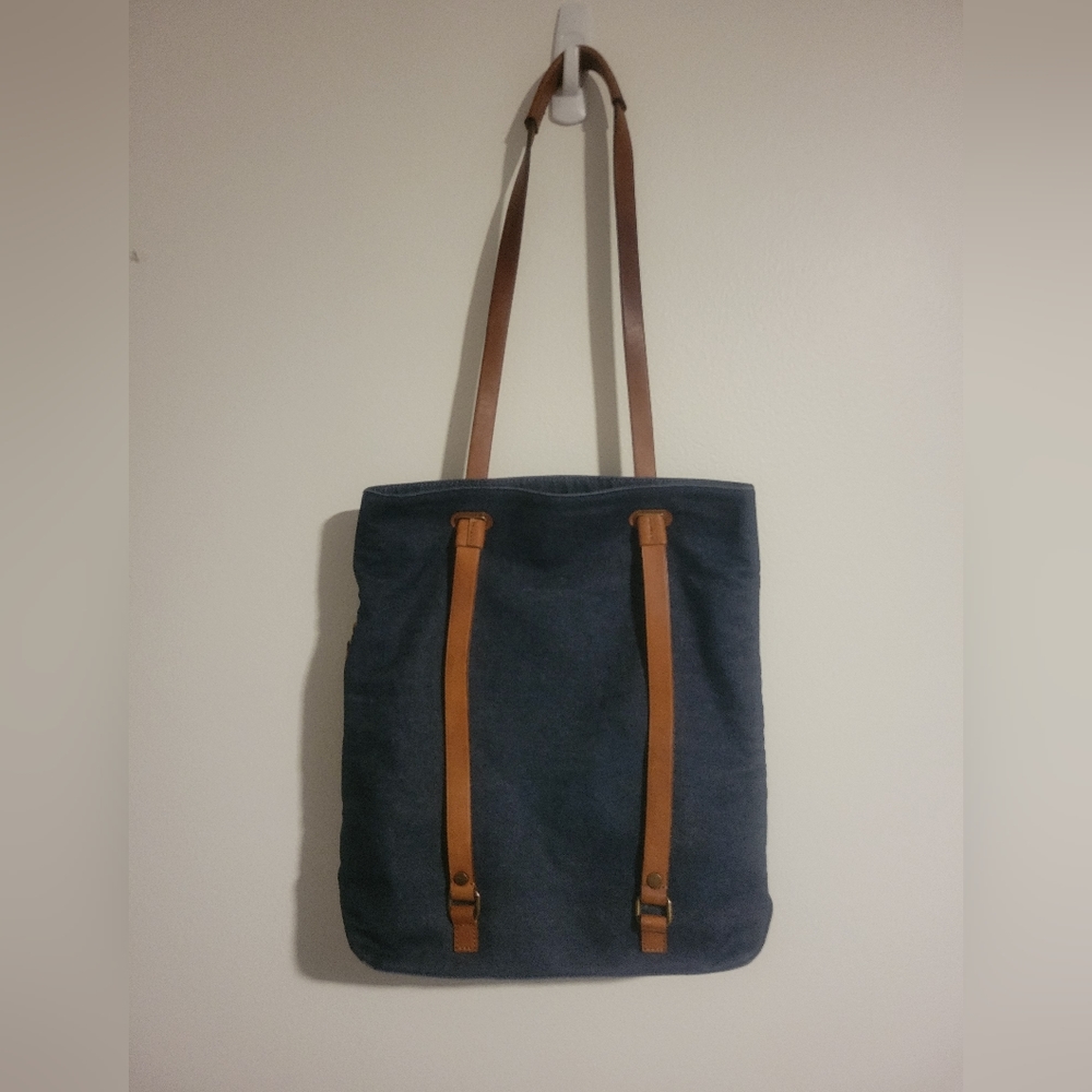 Mark and Graham Leather and Demin Jean combo bag. UNIQUE. cool straps. Euc